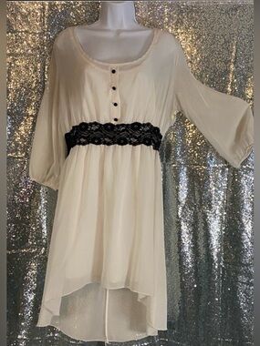 Bella D Whimsigoth Ivory Chiffon Lace High-Low Dress Cold Shoulder XL